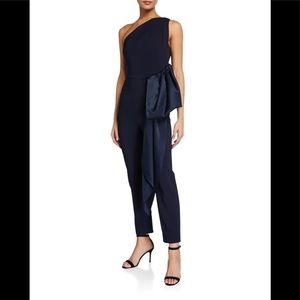CUSHNIE
Crepe One-Shoulder Jumpsuit with Satin-Draped Waist